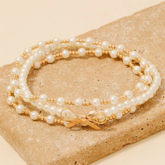 Pearl & Metallic Beaded Bracelet Set