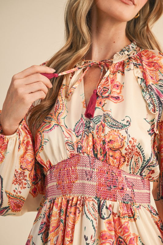 Golden Grace Smocked Midi Dress