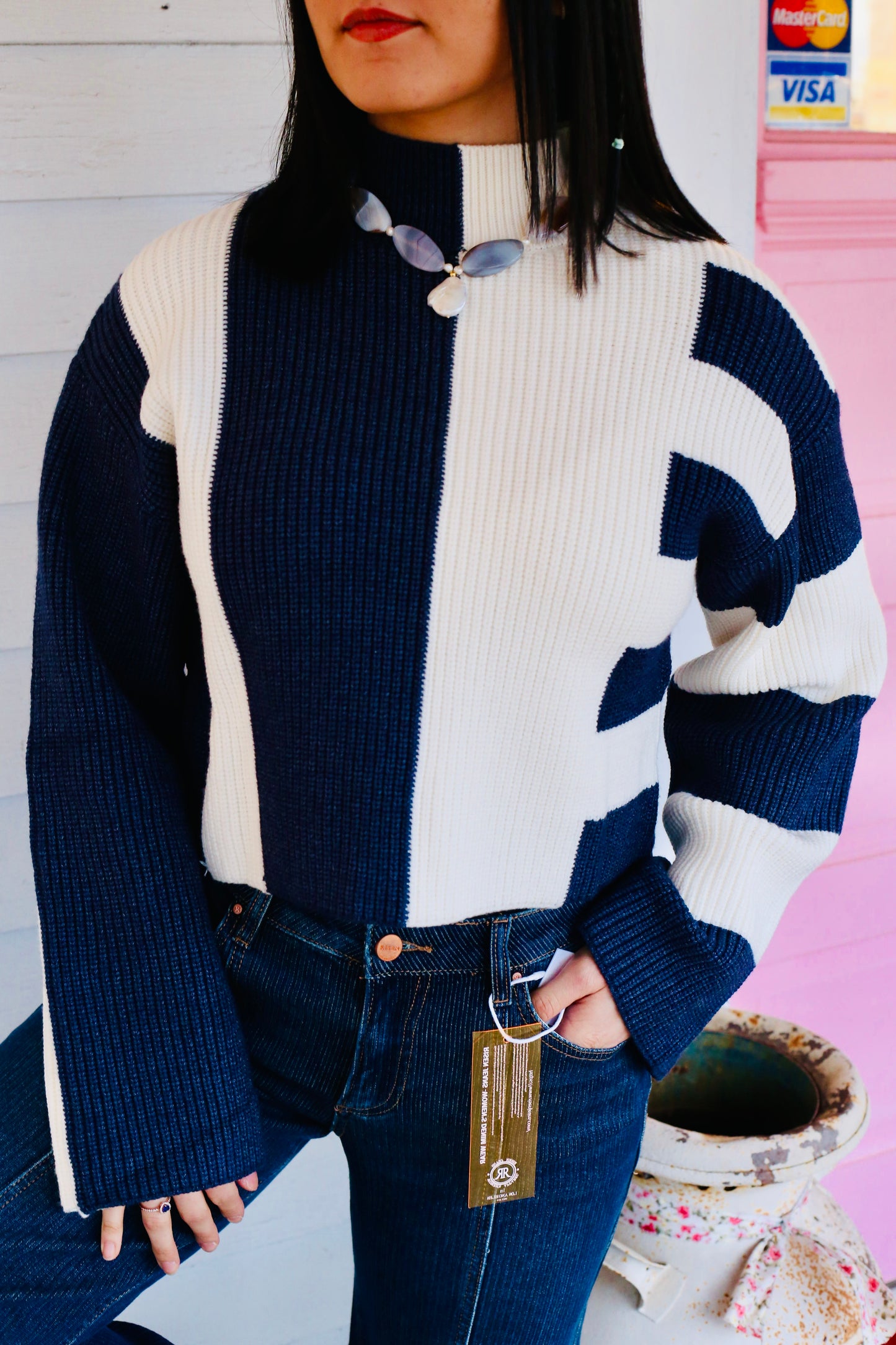 Color Block Mock Sweater