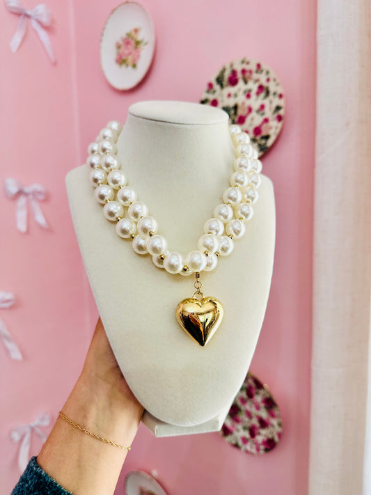 Chunky Pearl Heart Necklace