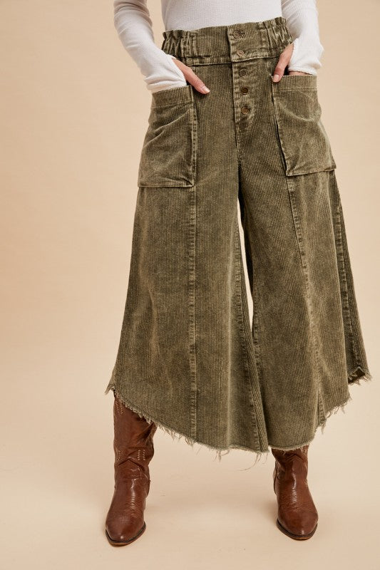 Olive Mineral Wash Corduroy Pants