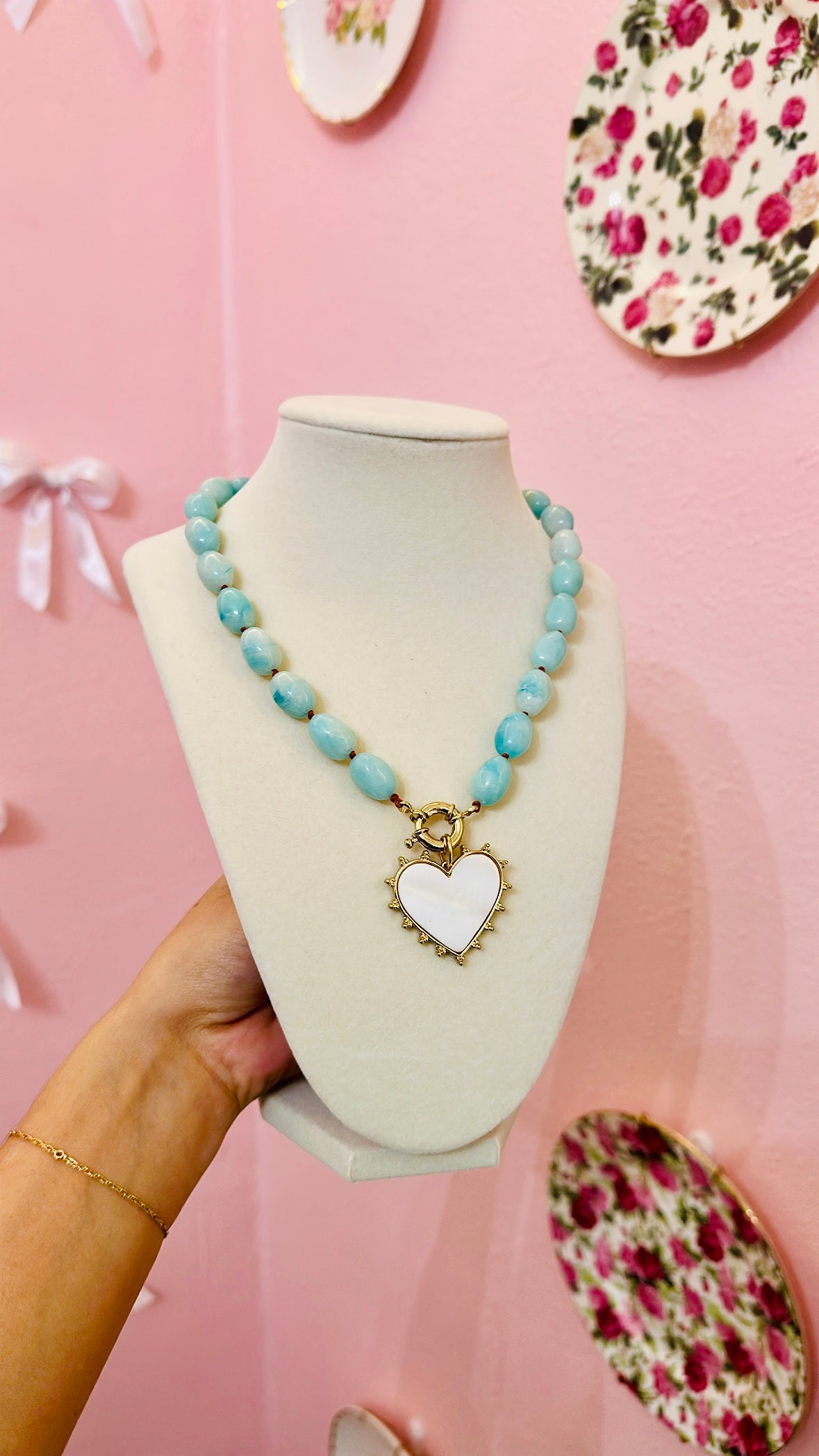 Turquoise Bead Heart Necklace