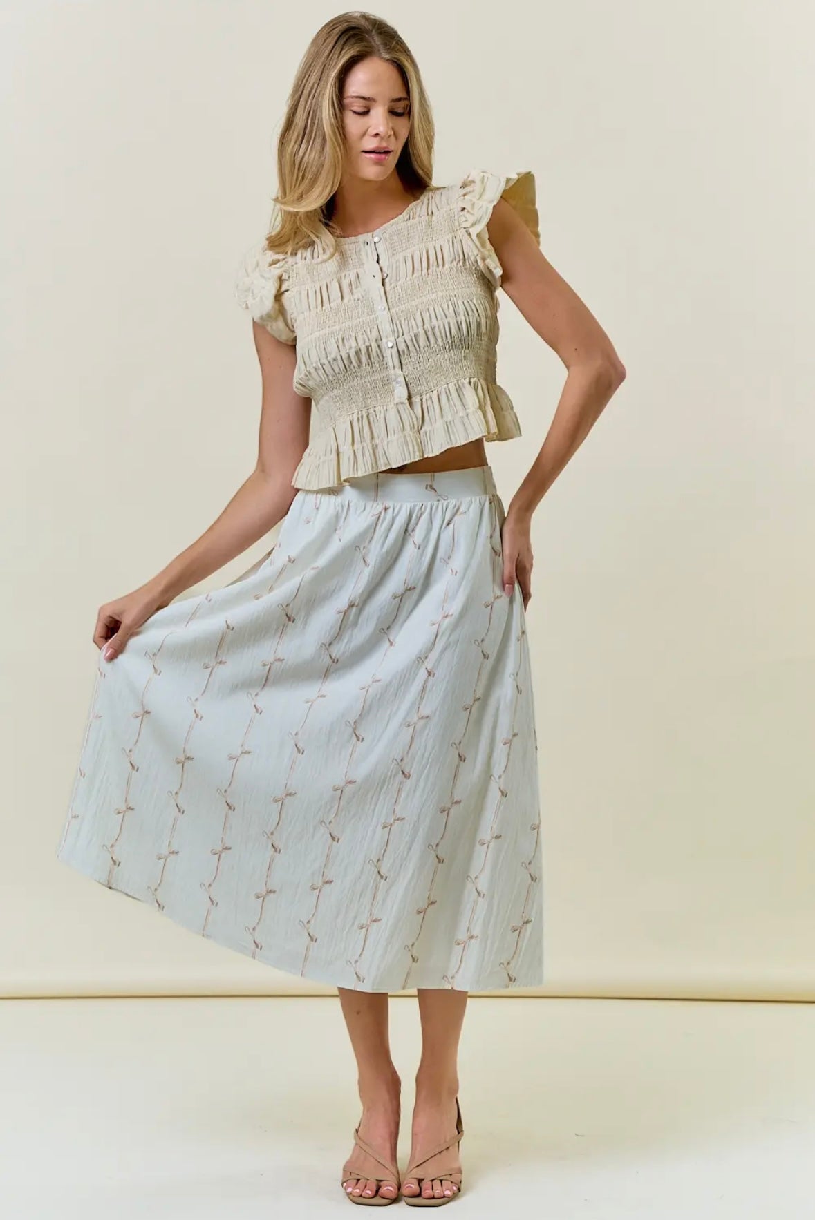 Cream Smocked Ruffle Top