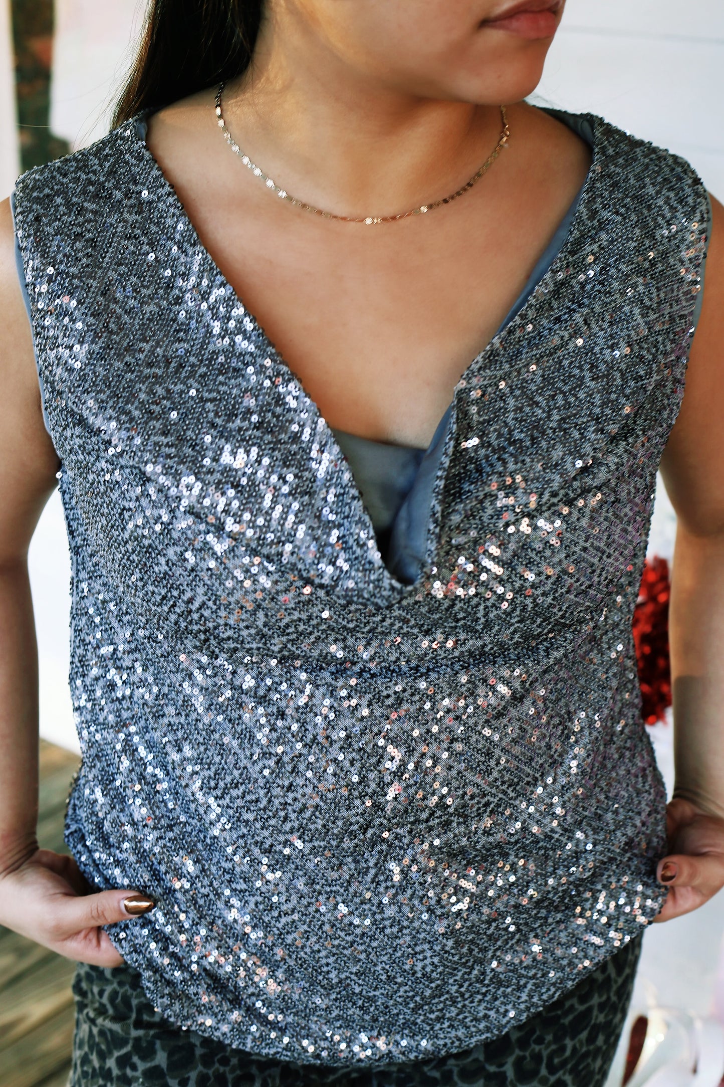 Drape Neck Shimmer Tank