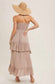 Strapless Tiered Ruffle Midi Dress