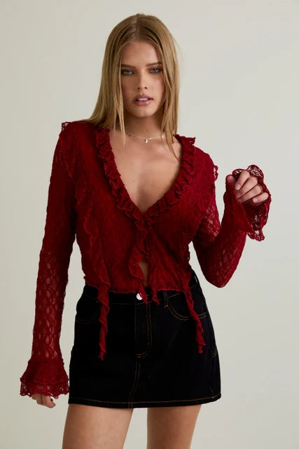Ruby Red Ruffle Top