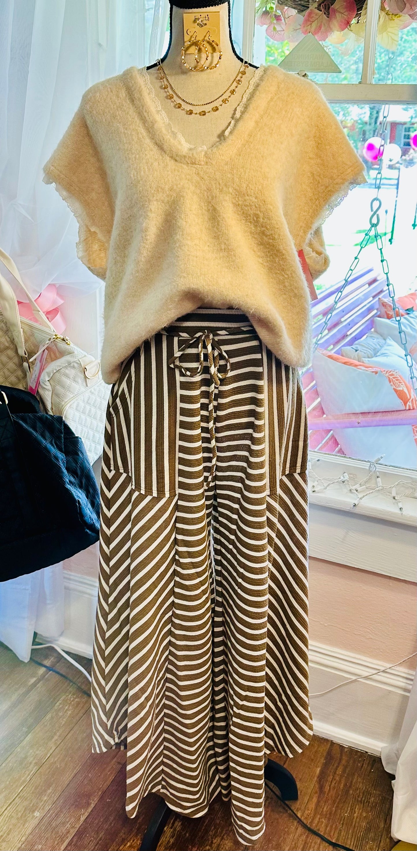 Brown & White Stripe Pants