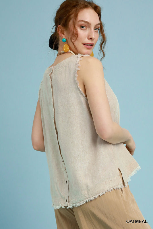 Linen Frayed Top