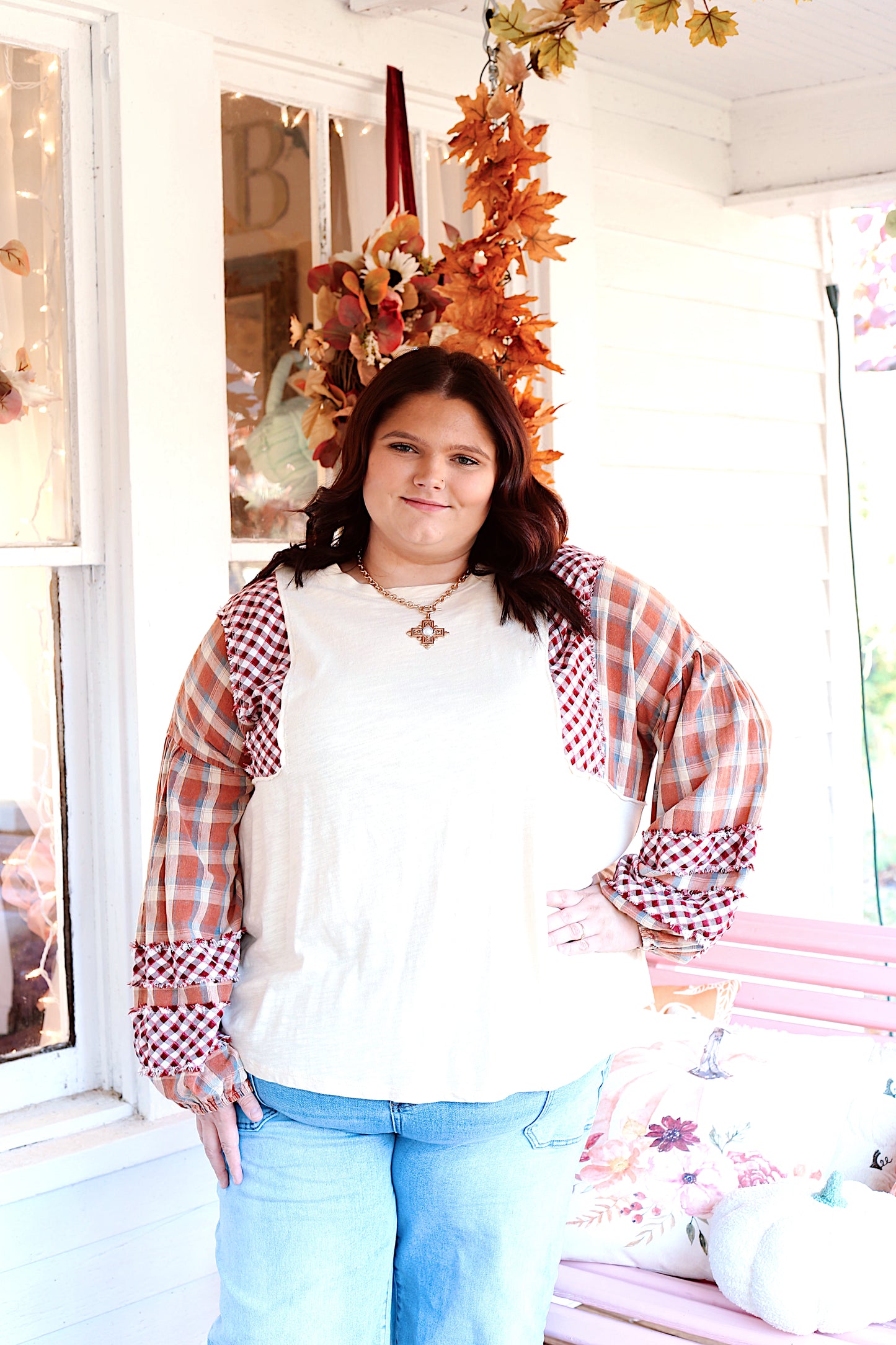 PLUS-Mixed Plaid Top