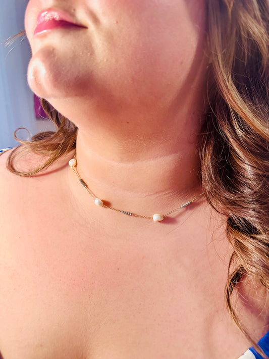 Grey Bead Pearl Necklace