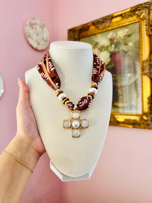 Neutral Scarf Cross Necklace