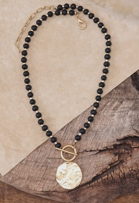 Wooden Bead Coin Necklace