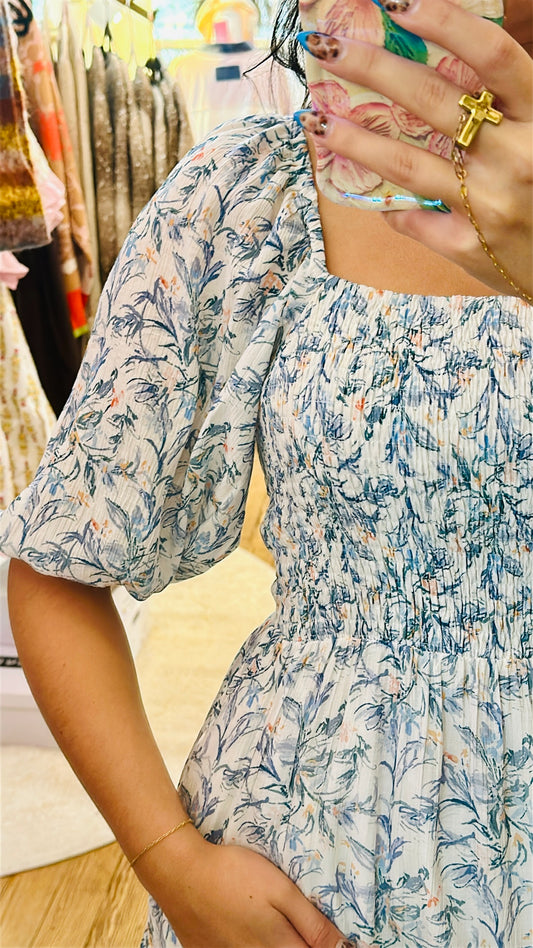 Porcelain Petals Midi Dress