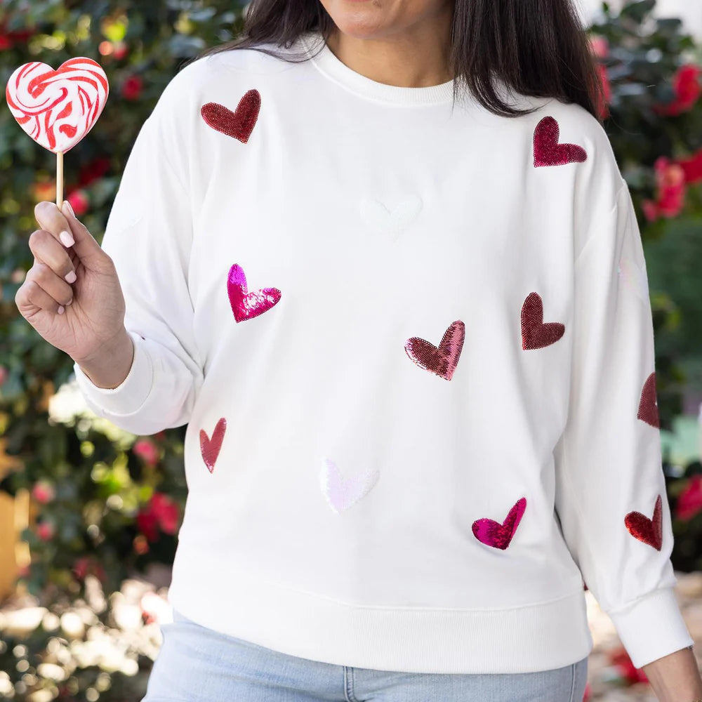 PLUS- Mary Square Sequin Heart Sweatshirt