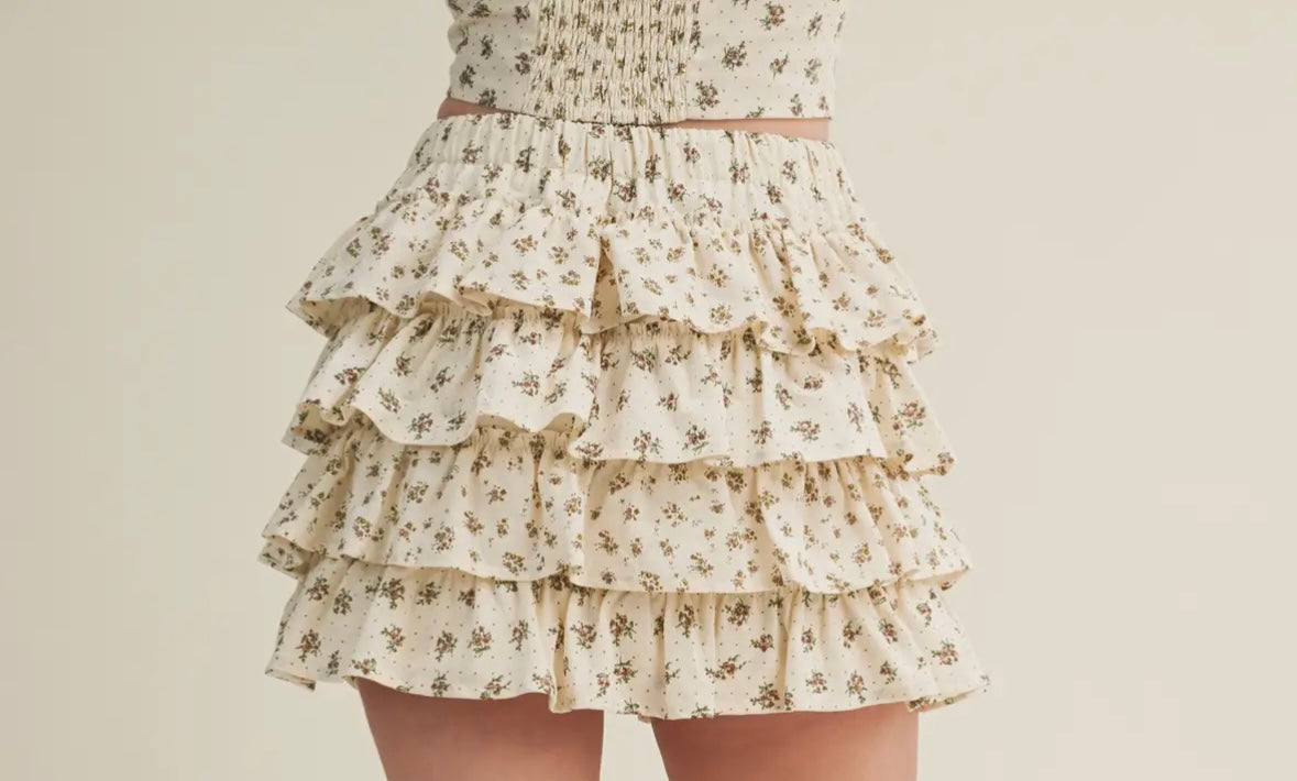 Cascading Floral Ruffle Tiered Skort