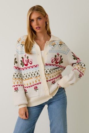 Flower Graphic Sweater Cardigan