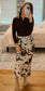 Cow Print Satin Drawstring Midi Skirt