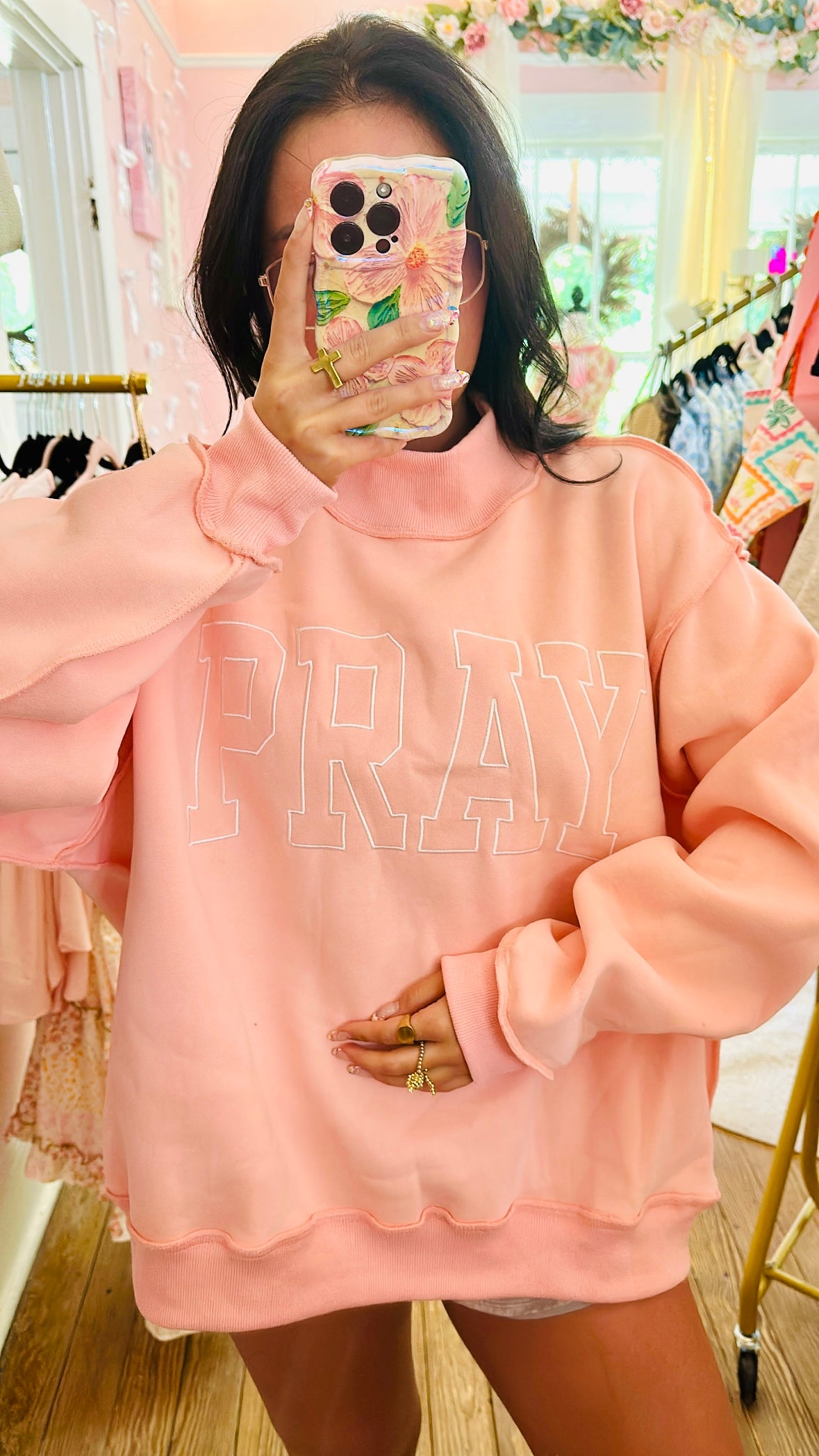 Pink Pray Mock Neck Sweatshirt