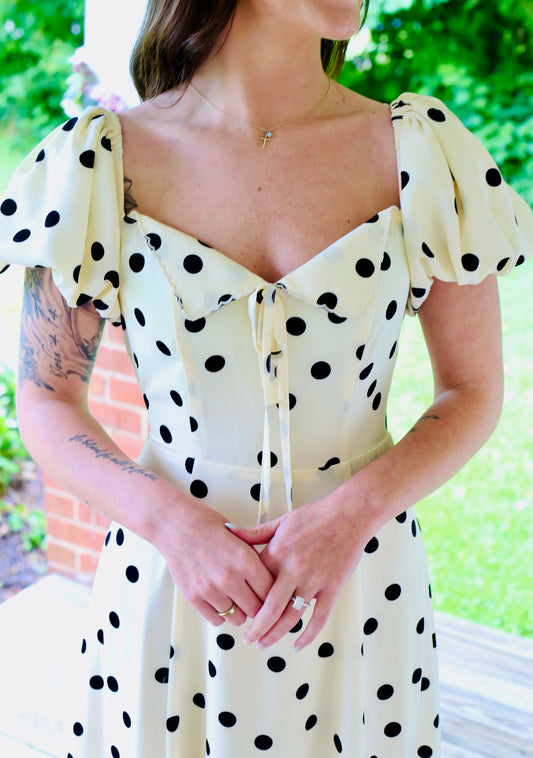 Polka Dot Puff Sleeve Midi Dress