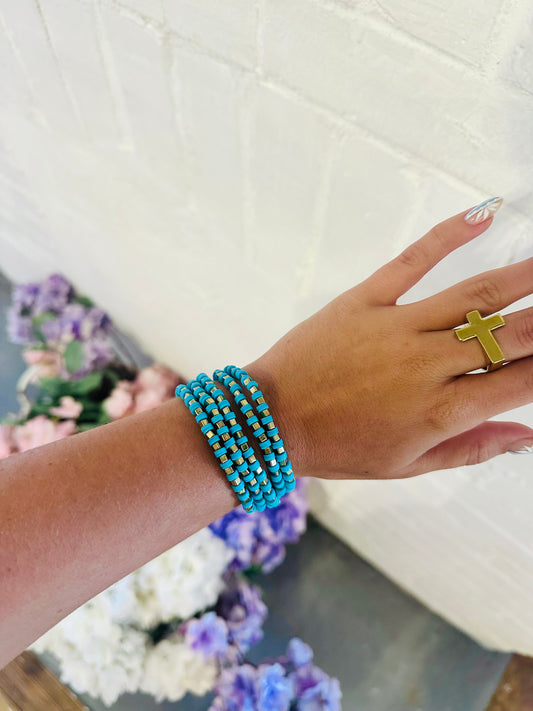 Teal Bead Stretchy Bracelet