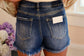 Rolled Down Dark Denim Shorts