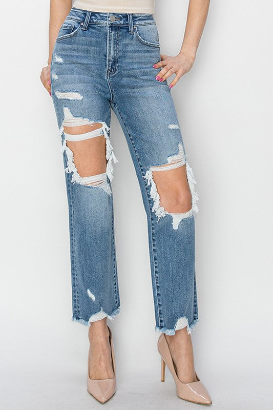 High Rise Crop Straight Jeans