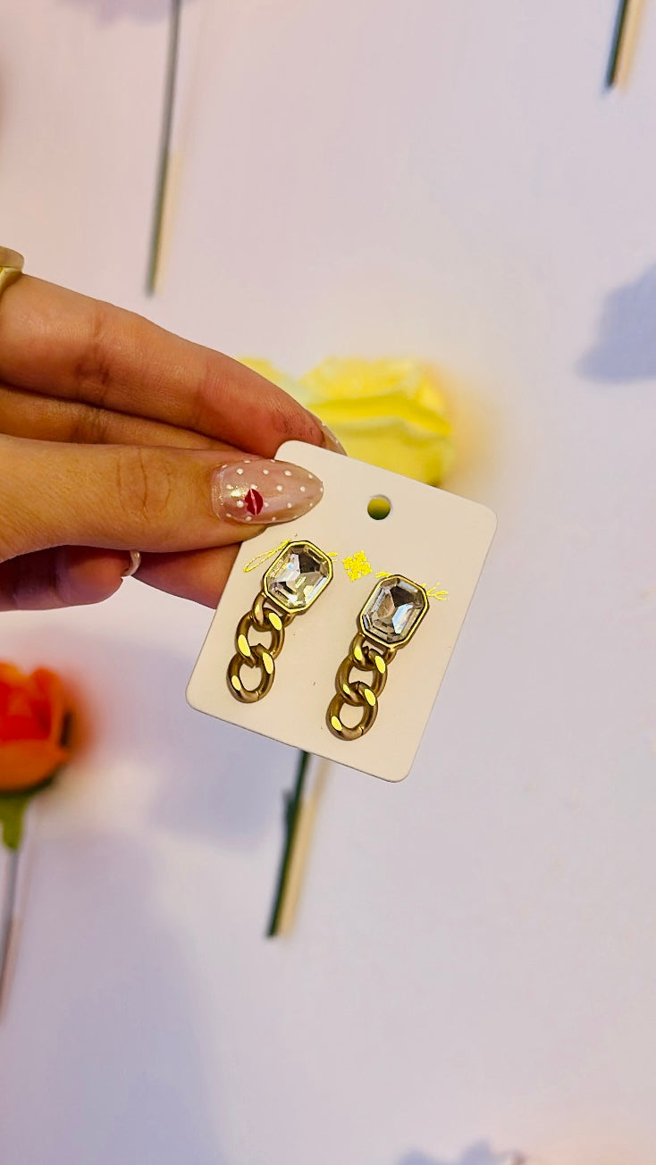 Crystal & Gold Chain Link Earrings