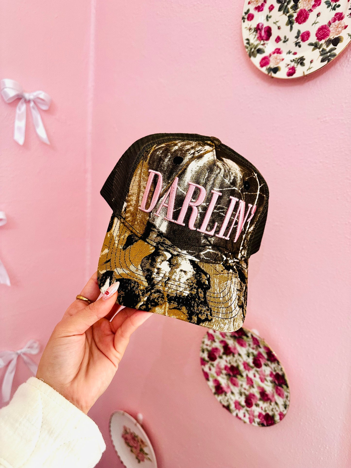 DARLIN’ Vintage Camo Trucker Hat