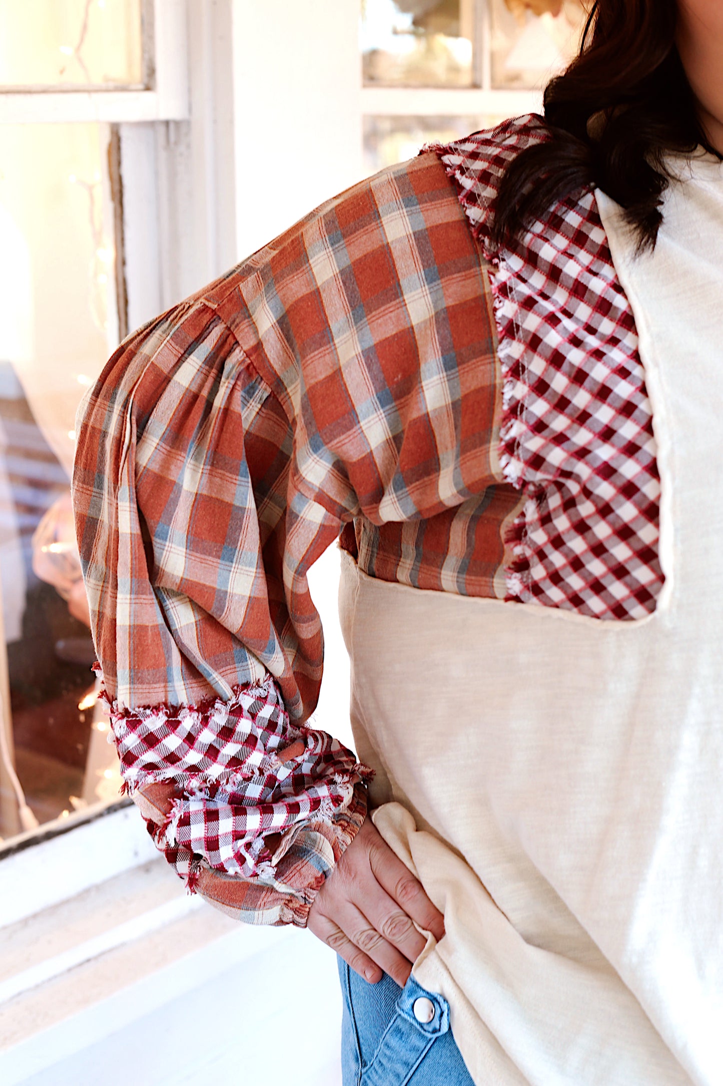 PLUS-Mixed Plaid Top