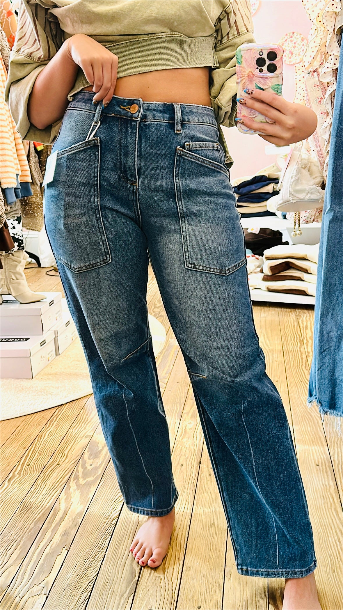 Risen Mid Rise Barrel Jeans