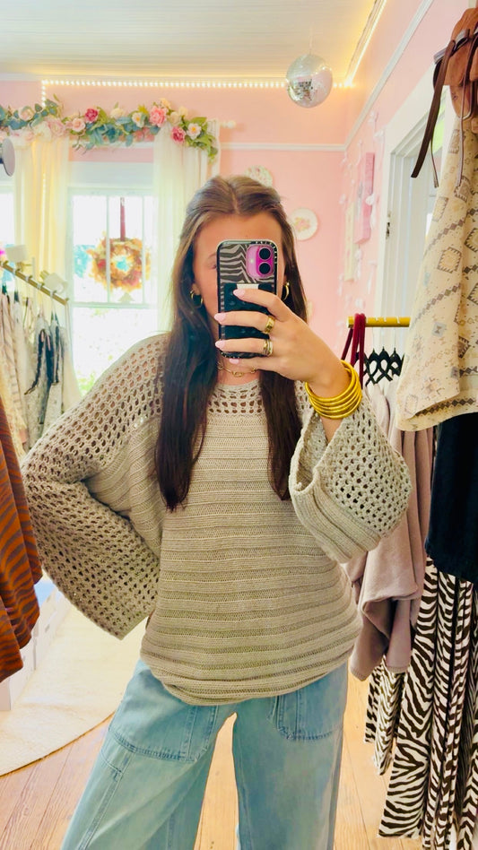 Open Weave Shoulder Sweater