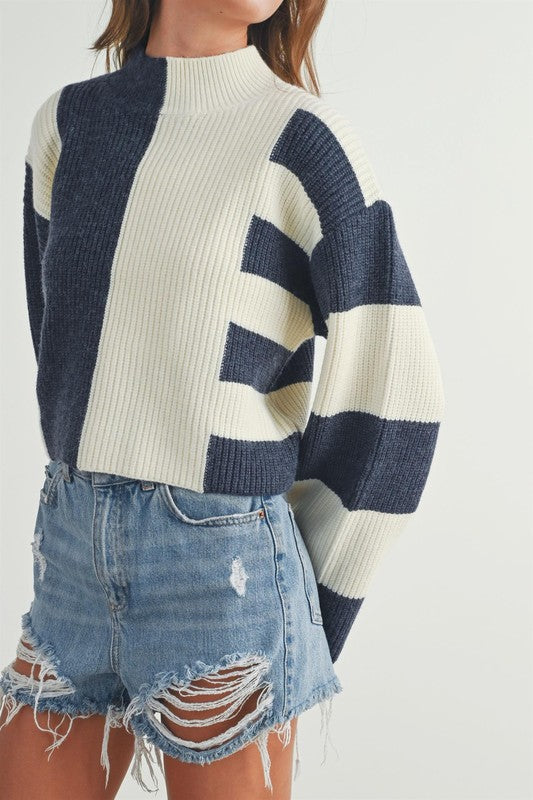 Color Block Mock Sweater