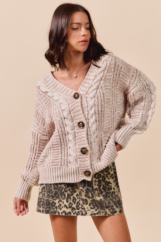 Soft 2tone Sweater Cardigan