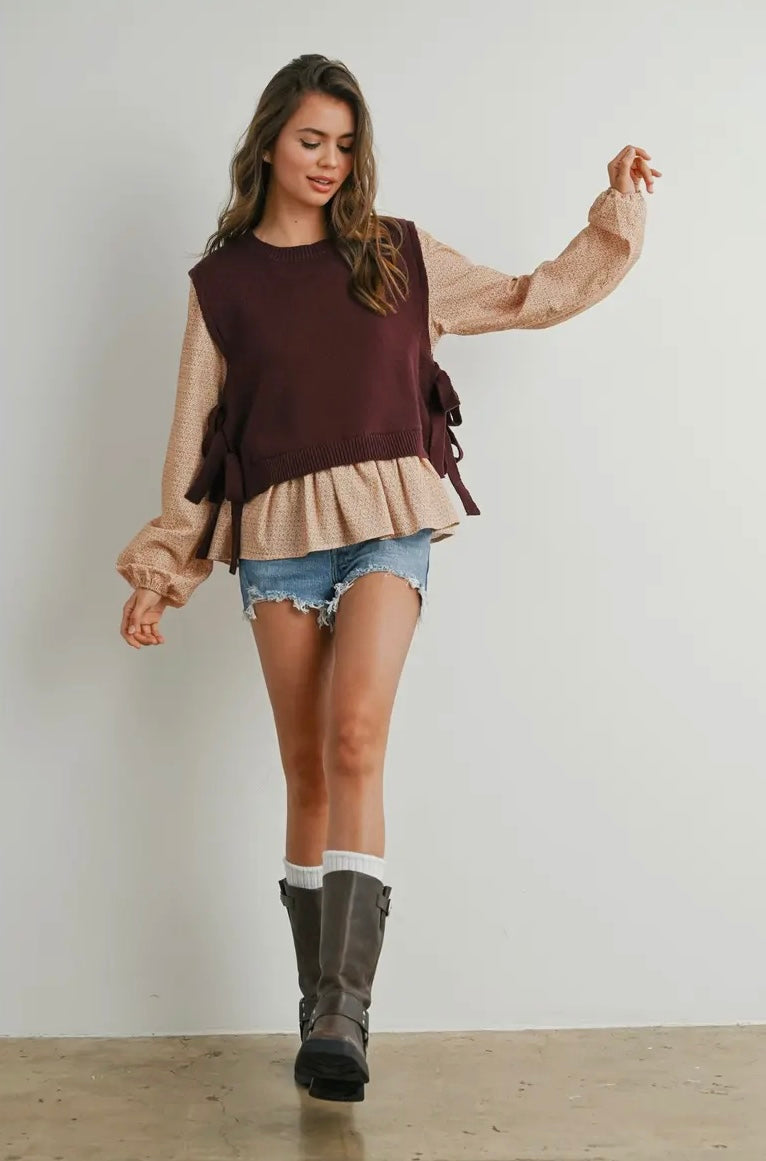 Side Ribbon-Tied Knitted Top