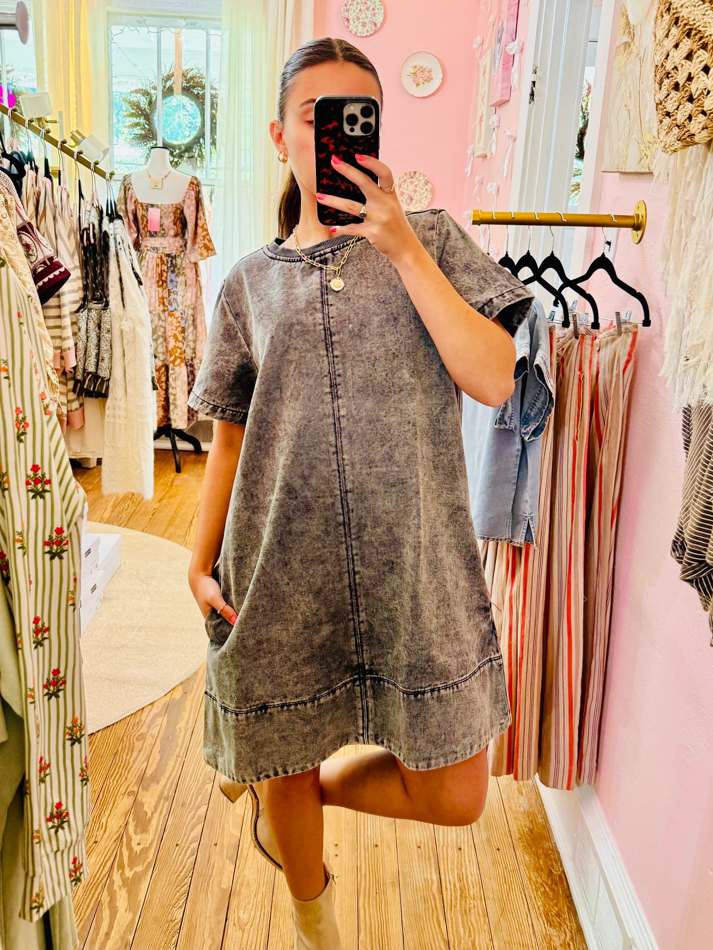 Washed Black Denim Dress