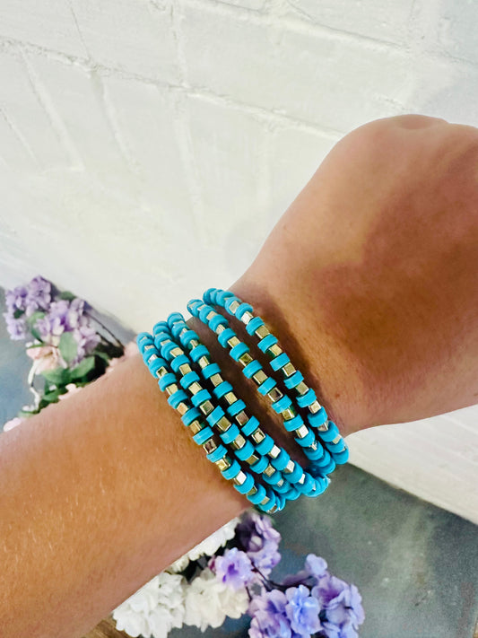 Teal Bead Stretchy Bracelet