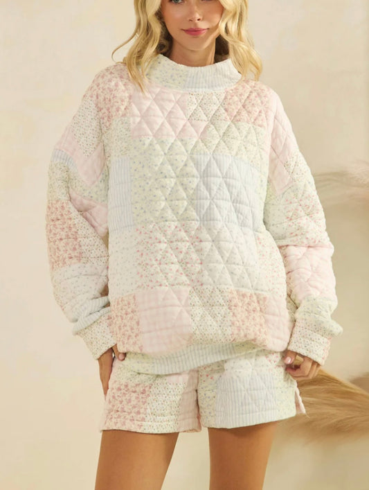 Floral Textured Mock Neck Sweatshirt