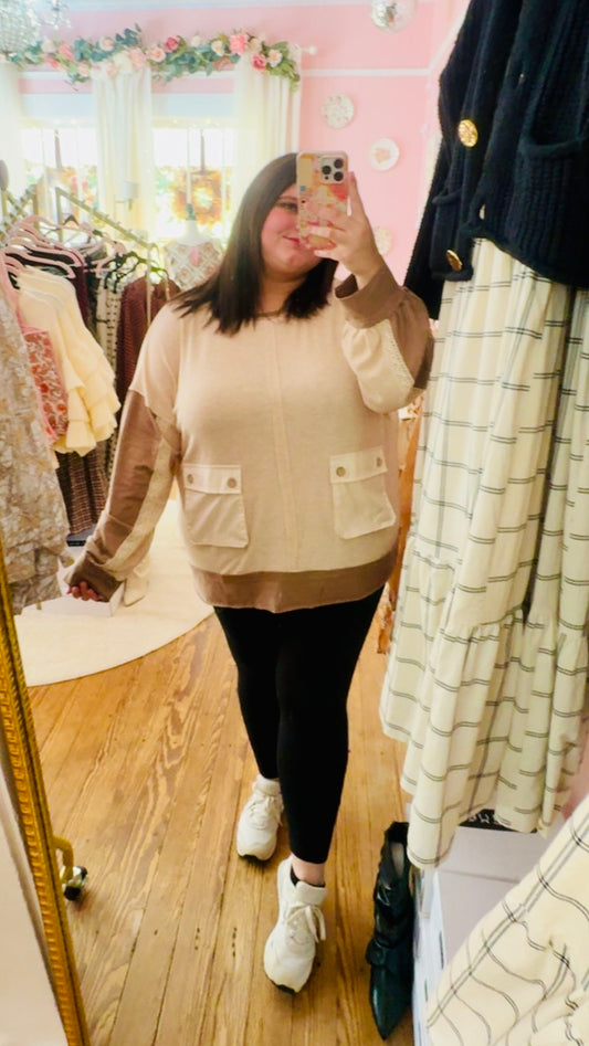 PLUS- Oatmeal Color Block Sweater