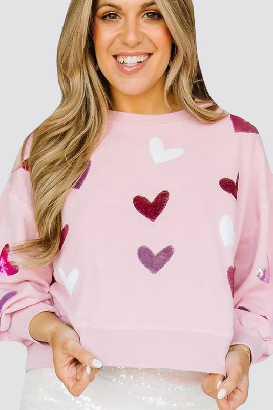 PLUS- Mary Square Sequin Heart Sweatshirt