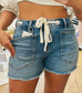 Risen-Slouchy Eyelet String Detail Shorts
