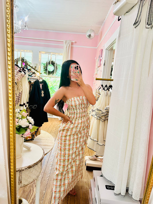 Orange Plaid Maxi Dress