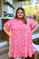PLUS-Coral Pink Button Down Dress