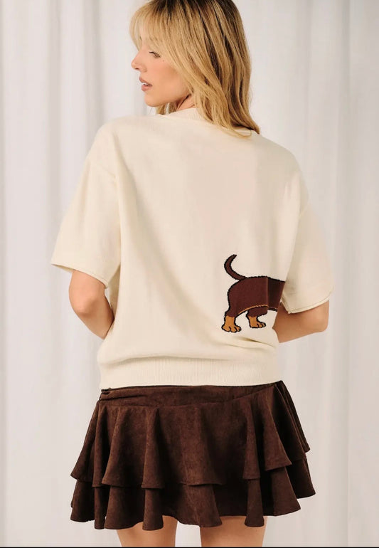 Dachshund Graphic Short Sleeve Sweater