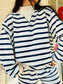 Navy & Cream Striped Mock Neck