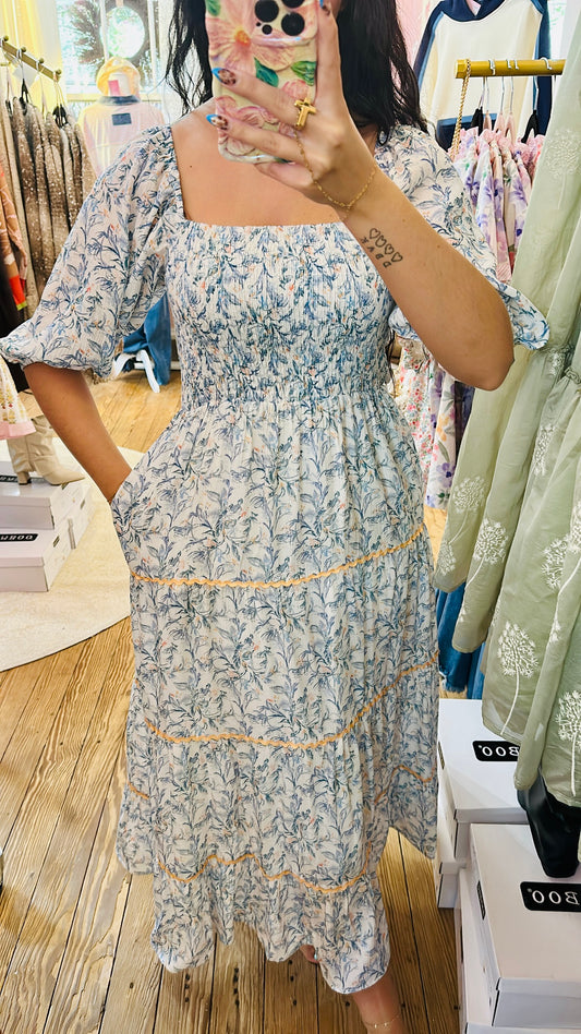 Porcelain Petals Midi Dress