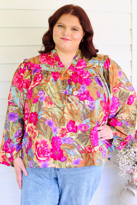 PLUS- Floral Printed Blouse