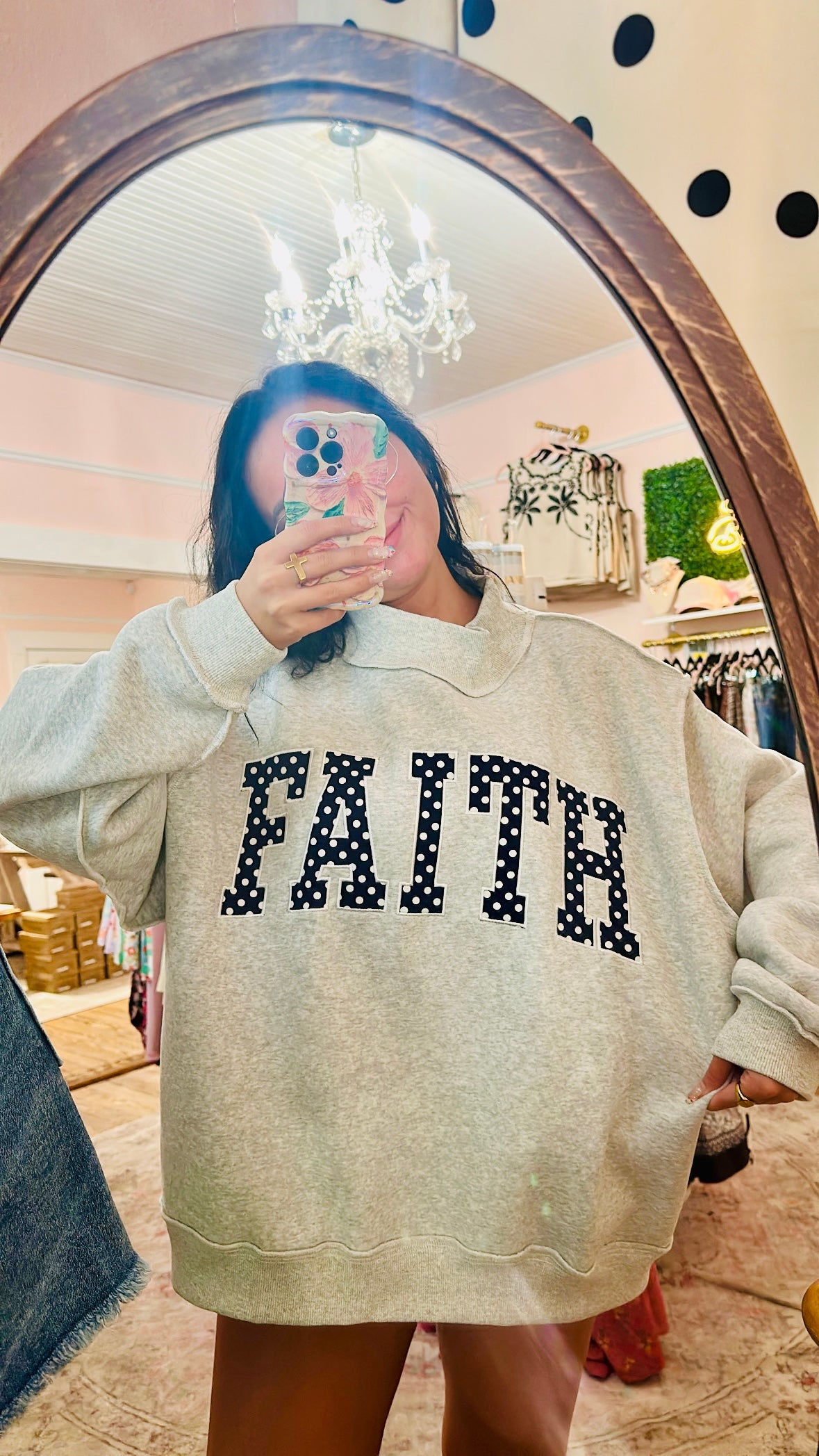 Polka Dot “Faith” Mock Neck
