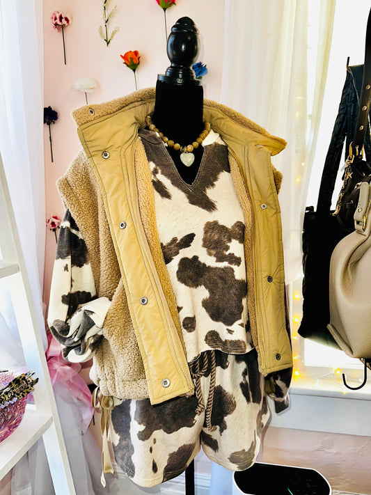 Cow Print Drawstring Waist Shorts