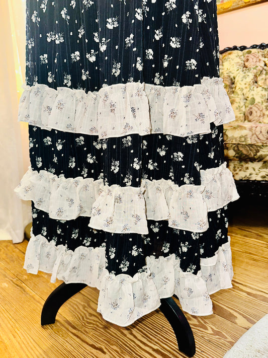 Dark Navy Floral Maxi Skirt