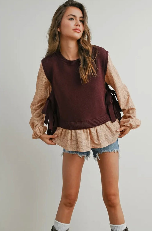 Side Ribbon-Tied Knitted Top